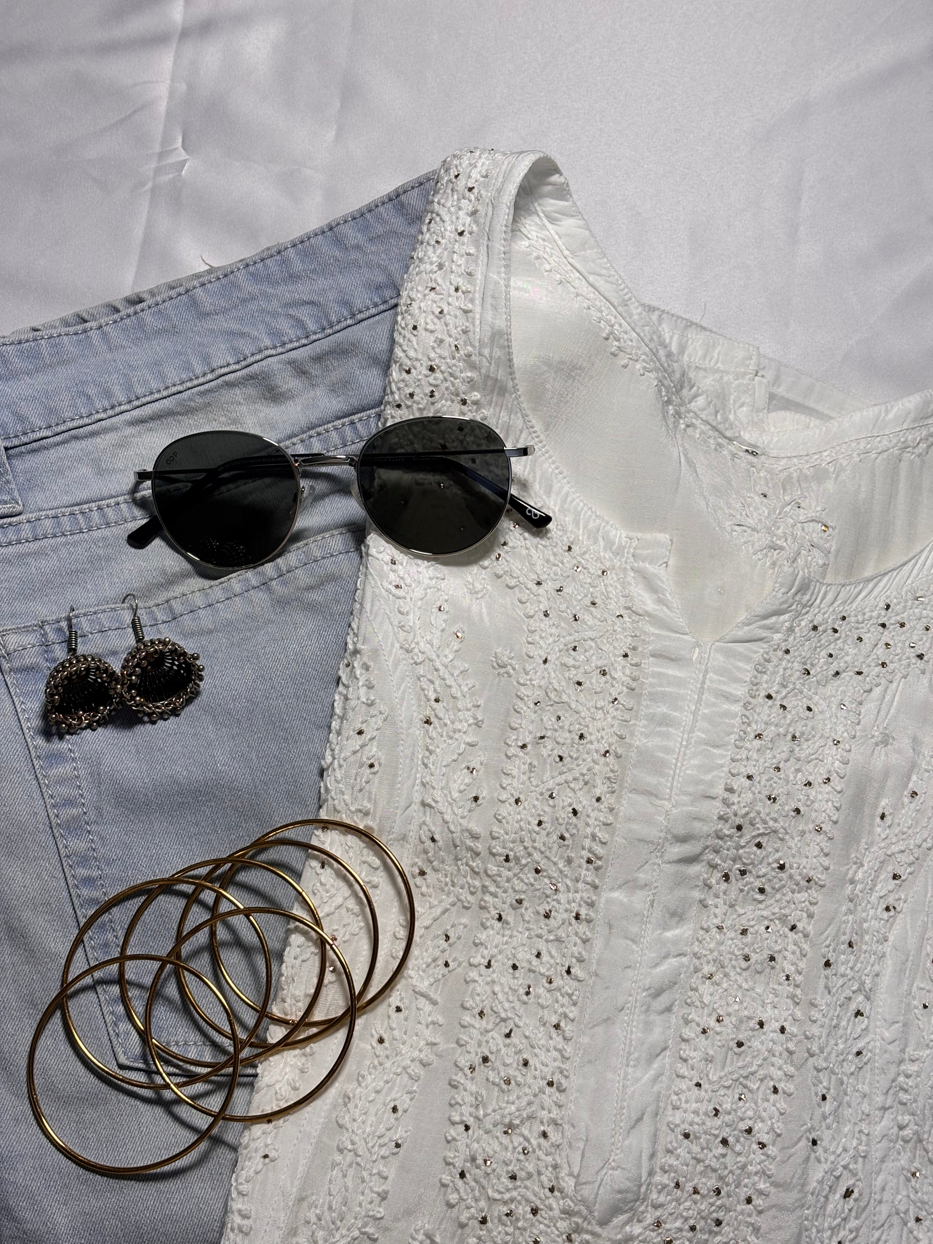 Muslin White Mukaish Kurti