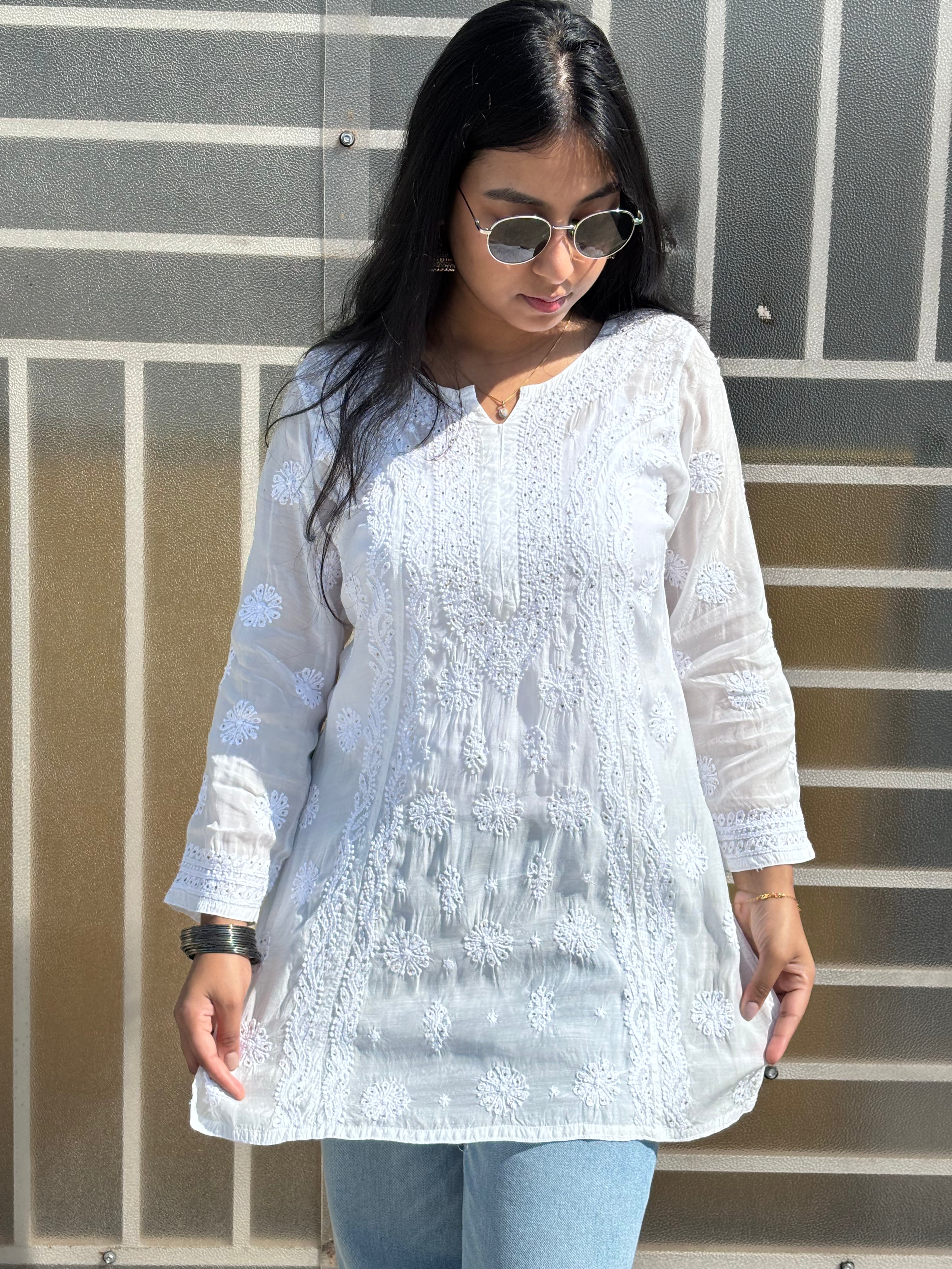Muslin White Mukaish Kurti